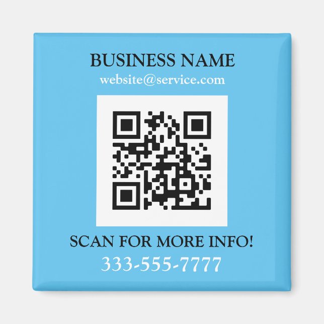QR Code, Bus. Name Promo, Yellow White Sky Blue Magnet (Front)