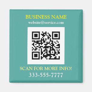 QR Code, Bus. Name Promo, Yellow White Teal Magnet