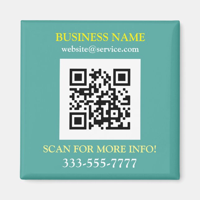 QR Code, Bus. Name Promo, Yellow White Teal Magnet (Front)
