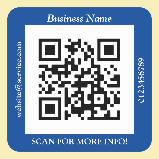 QR Code Bus. Name Website Promo, Deep Blue Square Sticker (Creator Uploaded)