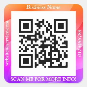 QR Code Bus. Name Website Promo, Geometric/Purple Square Sticker