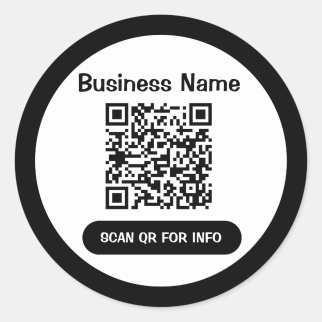 QR Code Business Black And White Elegant Unique Classic Round Sticker (Front)