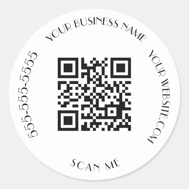 QR Code Business Black Modern Minimalist Scan Me Classic Round Sticker (Front)