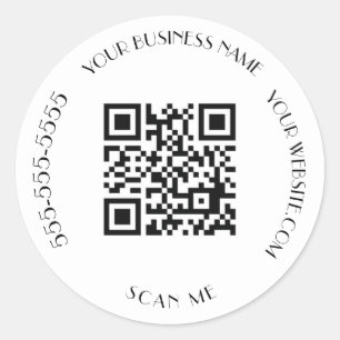 QR Code Business Black Modern Minimalist Scan Me Classic Round Sticker