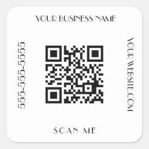 QR Code Business Black Modern Minimalist Scan Me Square Sticker