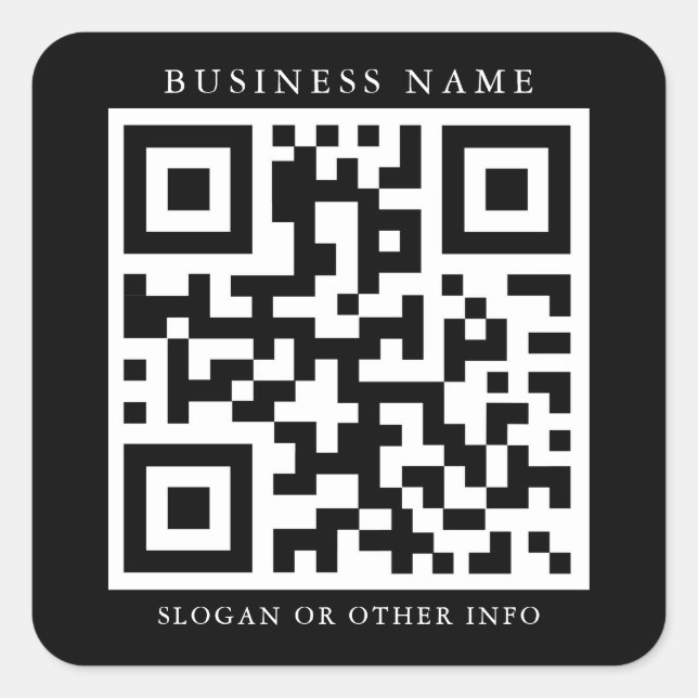 QR Code Business Black Square Sticker (Front)