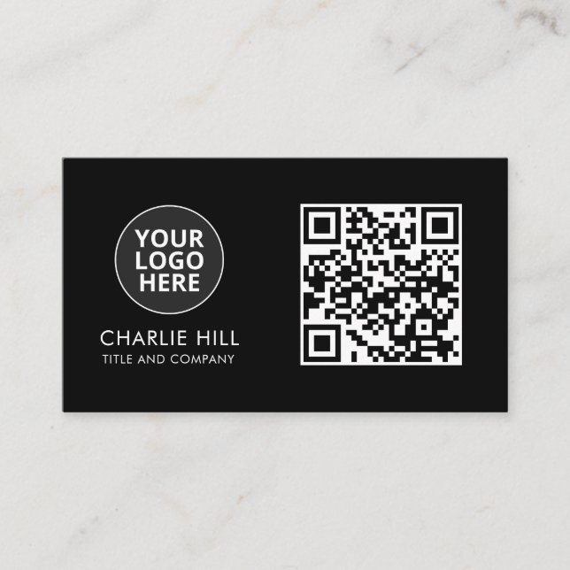 QR Code Business Card Logo Black Modern Minimalist (Front)