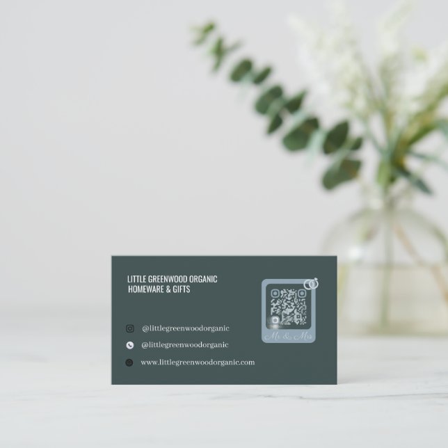 QR Code Business Card |  Modern Minimalist Green (Standing Front)