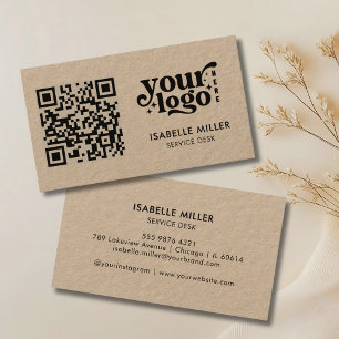 QR Code Business Card Rustic Kraft Modern Stylish