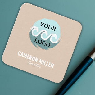 QR code business card, Soft beige Logo minimalist  Square Business Card