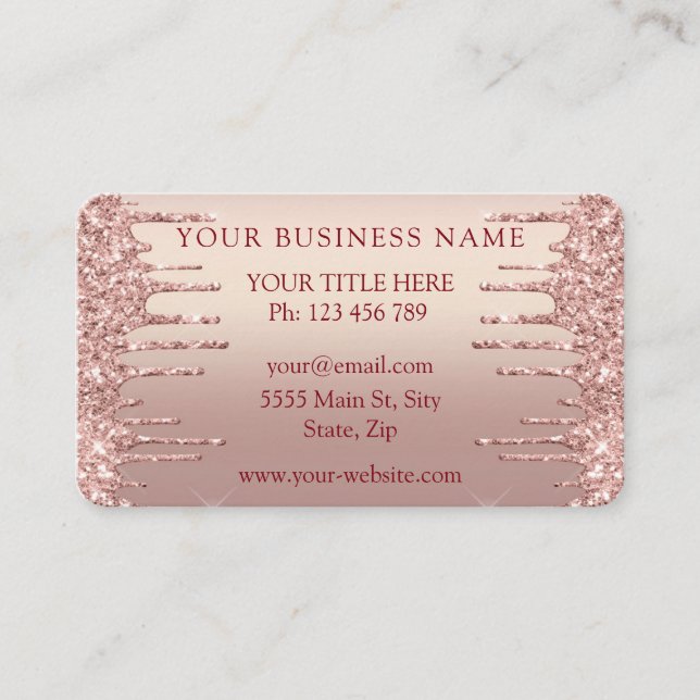 QR code Business Card with Rose Gold Blush Glitter (Front)