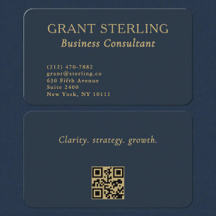 QR Code Business Consultant Navy Blue Gold  Business Card