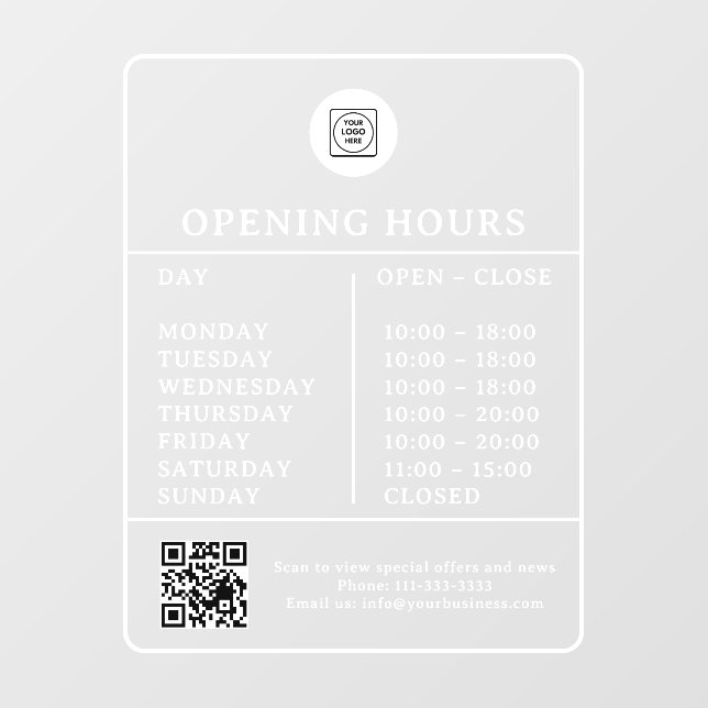 QR Code Business Hours Logo AI door sign (Sheet)