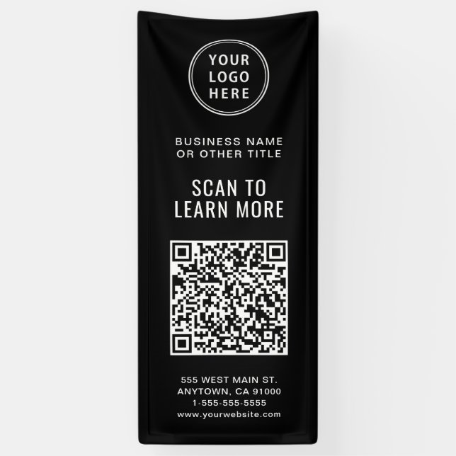 QR Code Business Logo Black Banner (Vertical)