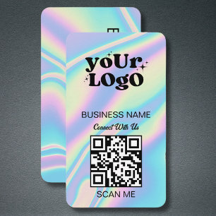 QR Code Business Logo Black Holographic Modern Card