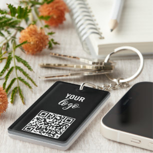 QR Code Business Logo Black Minimalist Black Key Ring