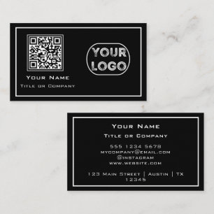 QR Code Business Logo Black Minimalist Business Card