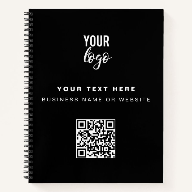 QR Code Business Logo Black Minimalist Corporate Notebook (Front)