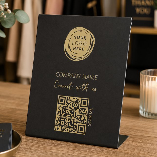 QR Code Business Logo Black Modern Pedestal Sign (Creator Uploaded)