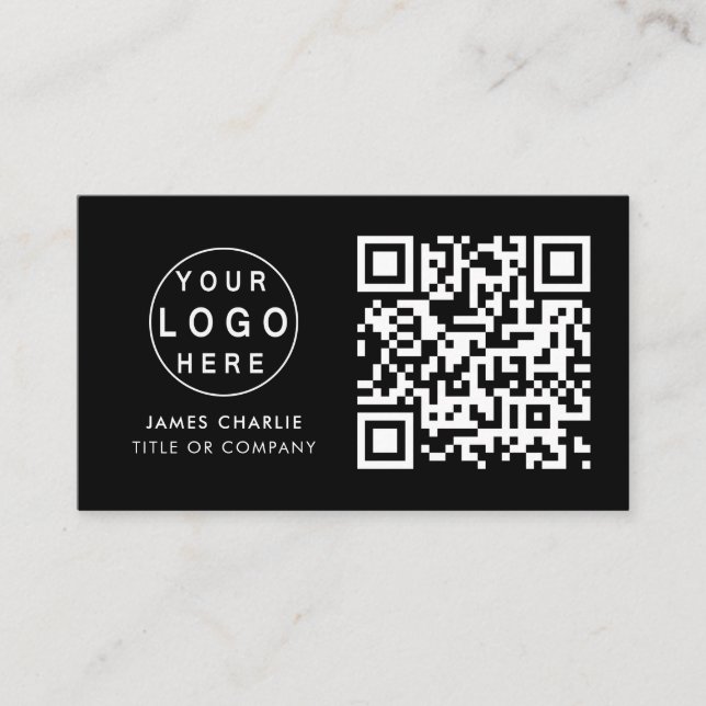 QR Code Business Logo | Black Modern Professional Business Card (Front)