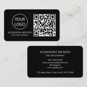 QR Code Business Logo, Black Modern Professional Business Card