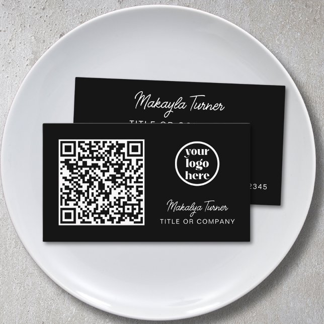 QR Code Business Logo Black Modern Professional Business Card (Creator Uploaded)