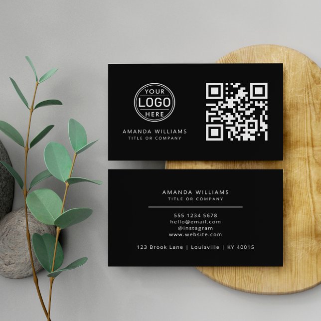 QR Code Business Logo | Black Modern Professional  Business Card (Creator Uploaded)