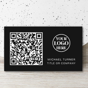 QR Code Business Logo Black Modern Professional Business Card