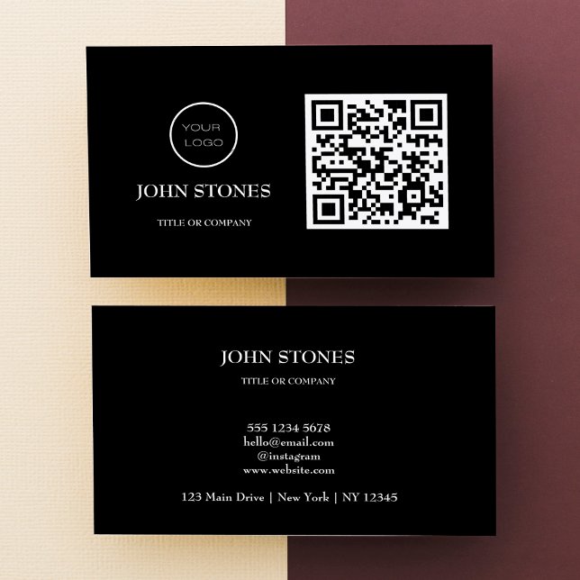 QR Code Business Logo | Black Modern Professional  Business Card (Creator Uploaded)