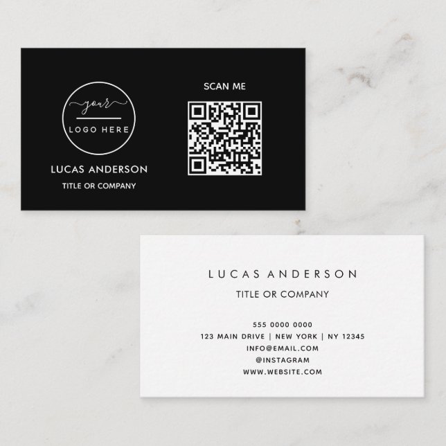 QR Code Business Logo | Black Modern Professional  Card (Front/Back)