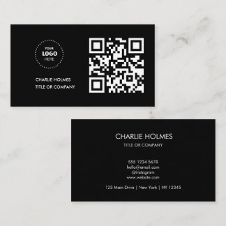 QR Code Business Logo | Black Modern Professional Card