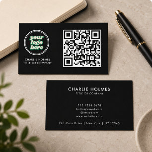 QR Code Business Logo Black Modern Professional Card
