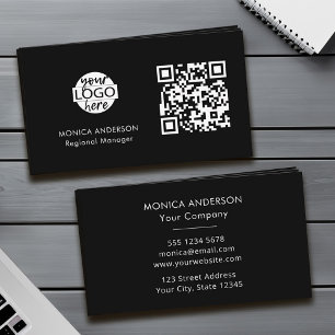 QR Code Business Logo Black Modern Professional Card