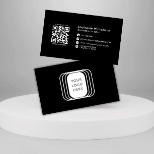 QR Code Business Logo Black Modern Professional Card