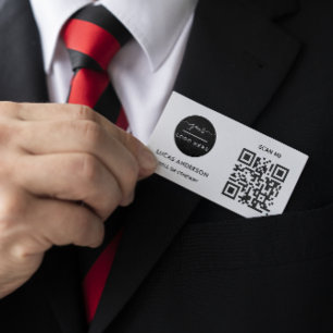 QR Code Business Logo Black Modern Professional Card