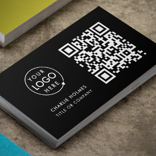 QR Code Business Logo Black Modern Professional Card