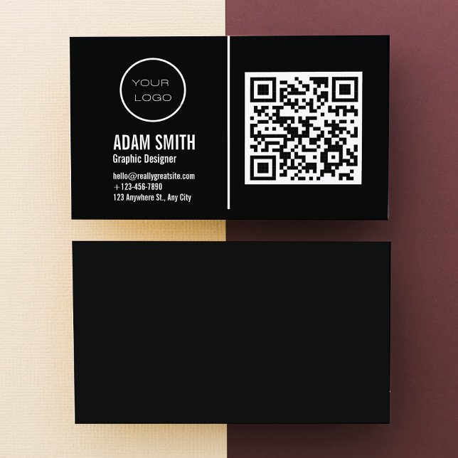 QR Code Business Logo | Black Modern Professional  Card (Creator Uploaded)