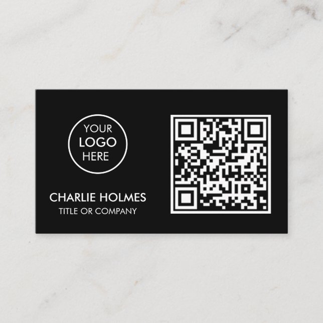 QR Code Business Logo | Black Modern Professional  Card (Front)