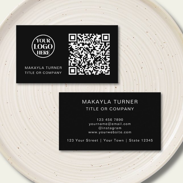 QR Code Business Logo Black Professional Modern Business Card (Creator Uploaded)