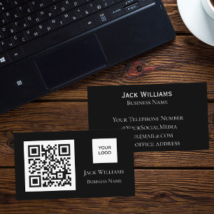 QR Code Business Logo Black Professional Modern Card
