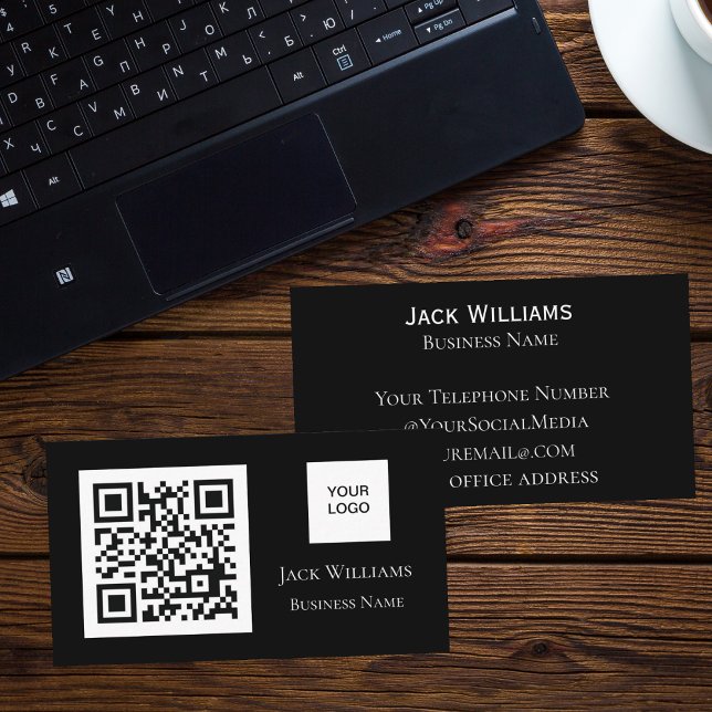 QR Code Business Logo Black Professional Modern Card (Creator Uploaded)