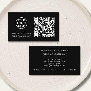 QR Code Business Logo Black Professional Modern Card