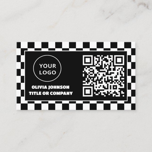 QR Code Business Logo | Black Retro Professional Business Card (Front)