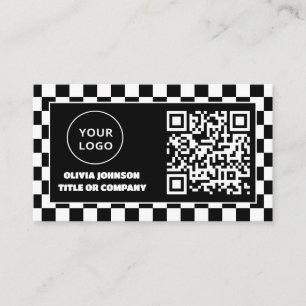 QR Code Business Logo   Black Retro Professional Card
