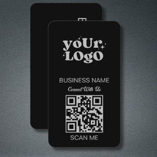 QR Code Business Logo Black Silver Modern Card