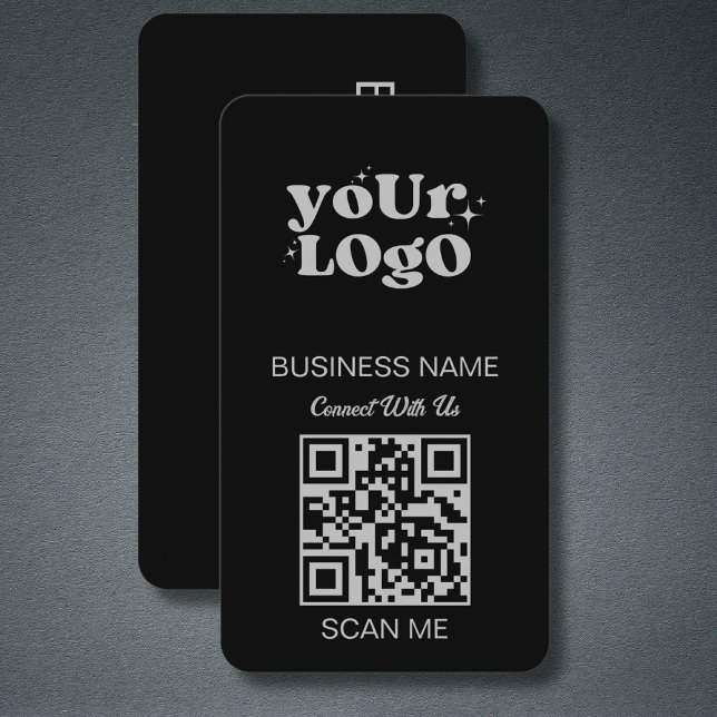 QR Code Business Logo | Black Silver Modern Card (Creator Uploaded)