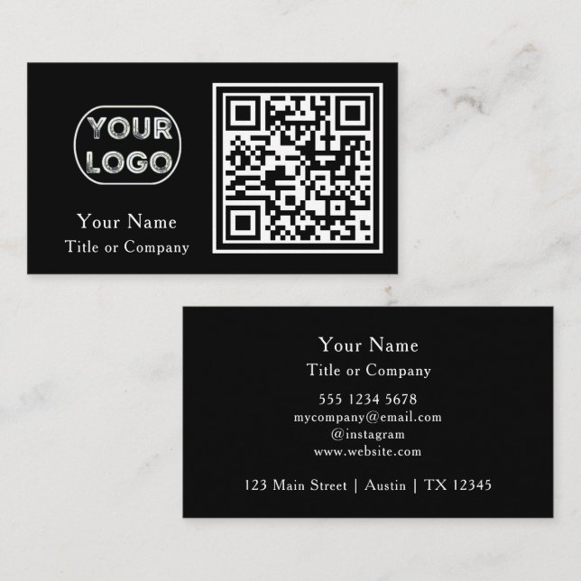 QR Code Business Logo Black Simple Professional Business Card (Front/Back)