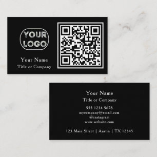 QR Code Business Logo Black Simple Professional Card