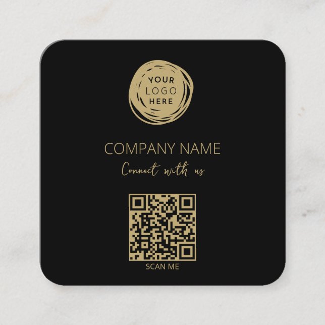 QR Code Business Logo Black Square Business Card (Front)