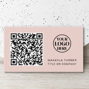 QR Code Business Logo Blush Pink Professional Business Card